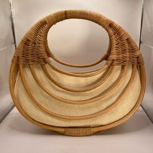 Aranaz Handwoven Curba Rattan Basket Bag Structured Top Handle Handbag